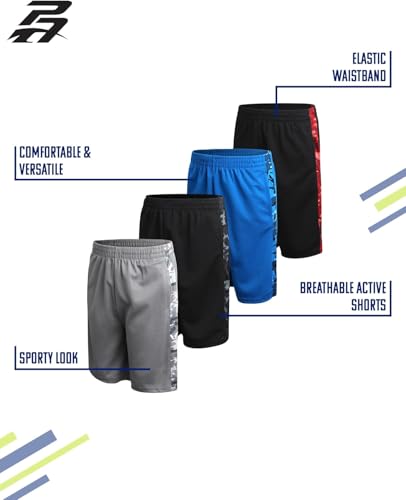 pro athlete boys basketball shorts - 4 pack mesh athletic shorts for boys - gym shorts for workout and running size 5-16