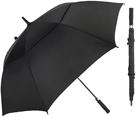 LLanxiry Umbrella Large Golf Umbrellas for Rain Windproof 54/62/68 Inch Automatic Open Double Canopy Oversized Vented Stick Umbrellas for Men and Women (Black/54in)