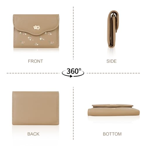 Andiker Trifold Small Women Wallet, Coin Purse with 1 ID Window and 1 Zipper Pocket, Leather Delicate Floral Wallet (Pink)3