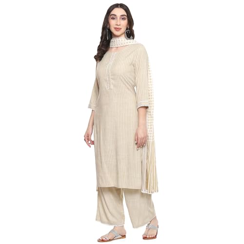 Image of BIBA Women Voile Straight Kurta Palazzo Suit Set