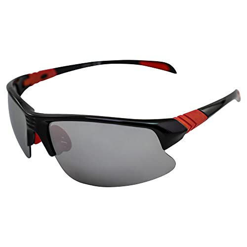 AlterImage Arrow Wraparound Sports Retro Sunglasses for Men or Women Black Semi-Rimless Frame w/Coinjected Red Rubber Tips & Flash Mirror Lenses