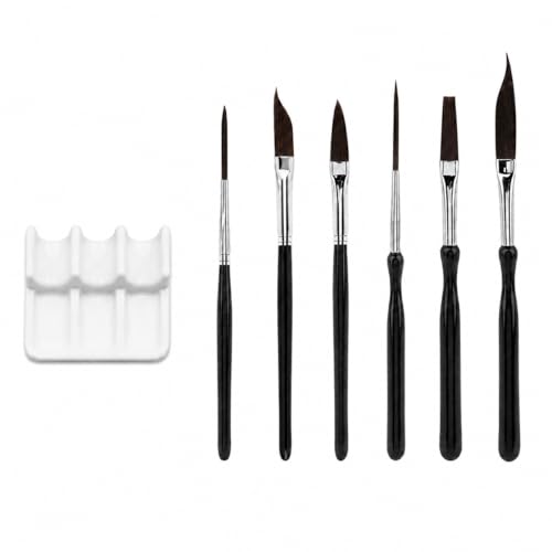 6 Pcs Pinstripe Brushes High Performance Striping Brushes with Paintbrush Holder Includes Long Liner Script Liner Sword Cat Tongue Sign Painting Brush for Detailing and Lettering