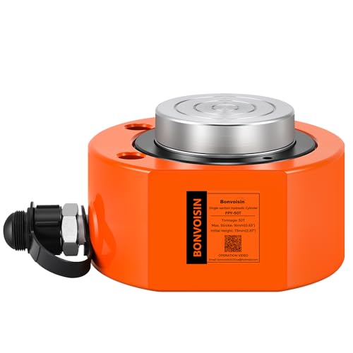 Image of Bonvoisin Hydraulic Ram Cylinder 50T Hydraulic Cylinder Jack Porta Power Ram 0.63 inch Stroke Low Profile Lifting Cylinders for Machinery Shipbuilding Bridge Construction