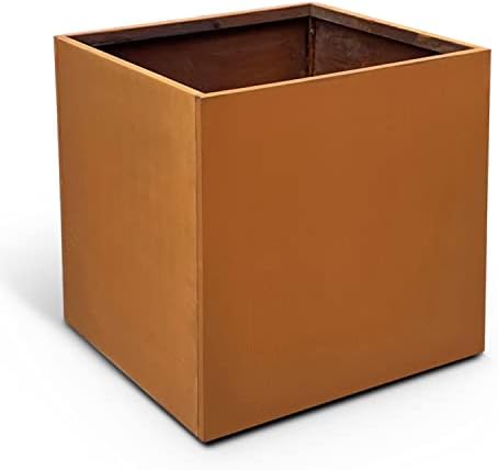 GZGNEEVL Corten Steel Planter Large Outdoor Planter Metal Square Planter Tall Plant Cube Rustic Flower Pot 27.6 Inch Durable Antique Detached for Commercial Residential Garden Patio Deck and Backyard