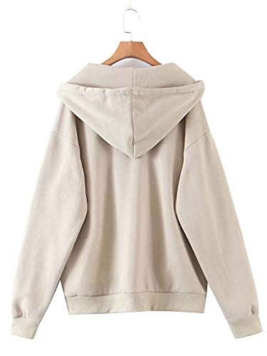 Makemechic Women's Zip Up Long Sleeve Drawstring Hoodie Hooded Sweatshirt Apricot M #TOP1