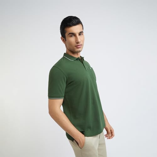 Image of Raymond Men's Modern Fit Solid Pattern Pure Cotton Half Sleeve Polo Neck Casual T-Shirt