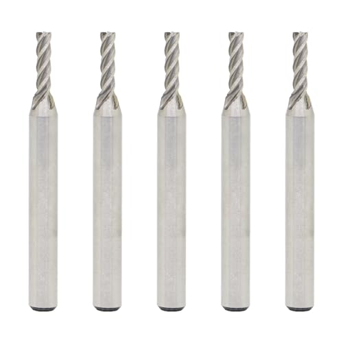 5PCS End Mill Set 1/8" Cutting Dia 1/4" Shank 4 Flute HSS End Mill Drill Bit, CNC End Milling Cutter for Wood, Aluminum, Steel, Titanium, Foam, Plastic