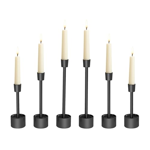 YUMORE Stainless Steel Black Candle Holders Candlestick 6 Packs Tall Taper Pillar Stable Base Stand Holders for Dining Table Wedding Centerpiece Decorations