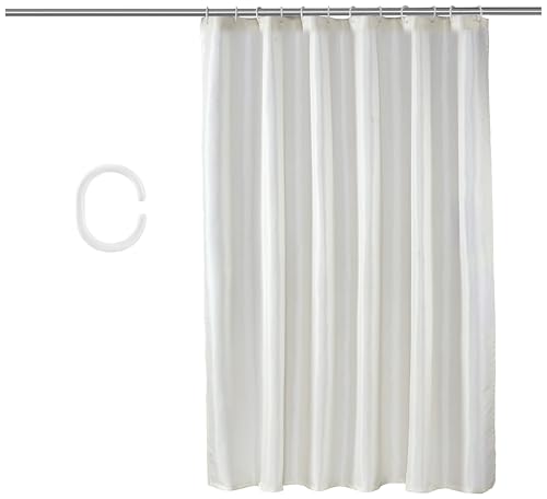 Image of Amazon Basics Shower Curtain 5 Feet | Waterproof Bathroom Curtain | PVC-Free, No Plastic Smell | Machine Washable Fabric | Off-White | 6ft Wide | 12 Hooks -180 CM X 150 CM