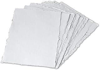 Thick Handmade Watercolor Paper with Deckle Edge - 300GSM - Premium White Cold Press Textured Mixed Media Paper Made with Recycled Cotton - 15 Loose Leaf Sheets - 23 x 30.5 cm / 9x12"