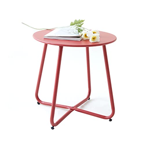 Fokebel Petite table en métal, de jardin, ronde, table basse et table basse avec pieds réglables (rouge, Ø 45 x 45 cm)