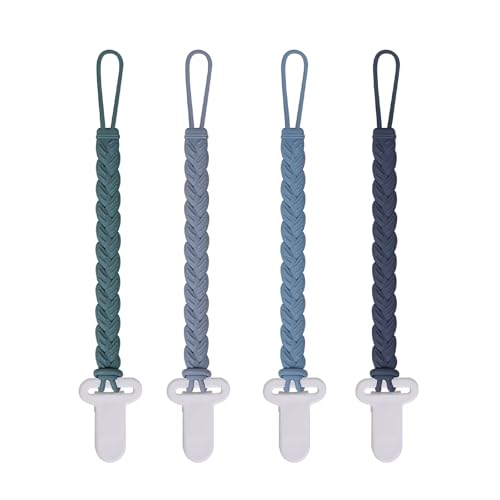 4 Pcs Gray Baby Silicone Teething Pacifier Clip,One-piece Design,Woven Shape,BPA Free.