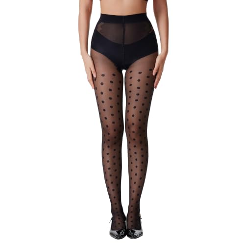 Image of Patterned Tights for Women High Waist Pantyhose Black Sheer Stockings 15D