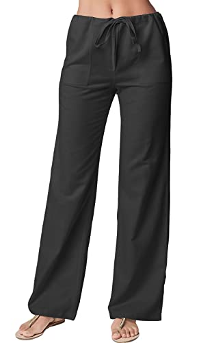 ebossy Women' Classic Drawstring Cotton Linen Pants Summer Slim Fit Straight Leg Lounge Trouser