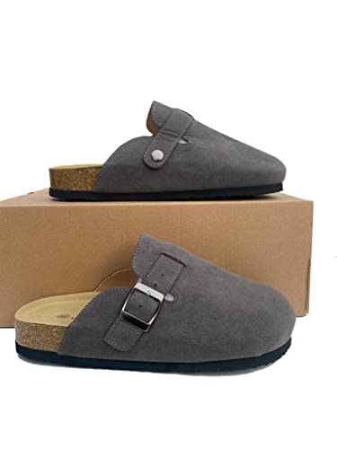 Boston Suede Clogs For Women Men Dupes Unisex Arizona Delano Slip-On Potato Shoes Footbed Cork Clogs And Mules (Grey Size 7) #TOP4