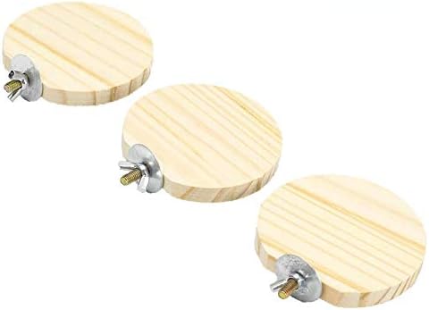 GNB PET 3 Pack Wooden Round Parrot Station Board Wood Platform Stand Rack Suit for Hamster Gerbils