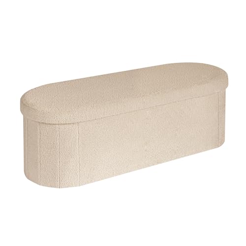 Bonlife Banc de Rangement avec Siège, Coffre Pliant, Boîte de Rangement,Repose-Pieds, Fleurs, pour Couloir, Salon et Chambre à Coucher (Beige, 110 cm)