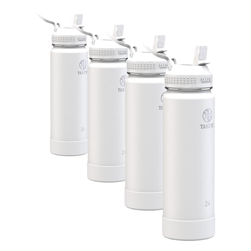 Image of Takeya 24 oz Actives Stainless Steel Water Bottle with Straw Lid - Leakproof, Double-Wall Insulated, Keeps Drinks Cold 24 hrs /Hot 12 hrs, BPA-Free, Powder-Coated, Gym & Travel, Arctic (Pack of 4)
