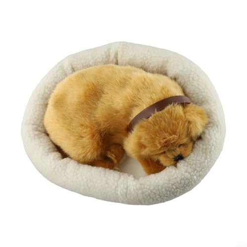 Eawfgtuw Plush Dog Sleeping In Basket - Soft Electronic Stuffed Pet Figurine - Realistic Home Decor For Adults - 28X25x6 Cm - Cute Decorative For A Birthday Or Special Occasion(DogA)