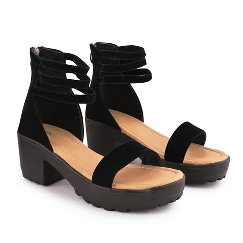 Image of Women's Platform Heels Signora112|Chunky Flared High Heel Sandals |Glossy Open Toe with Ankle Strap Signora112