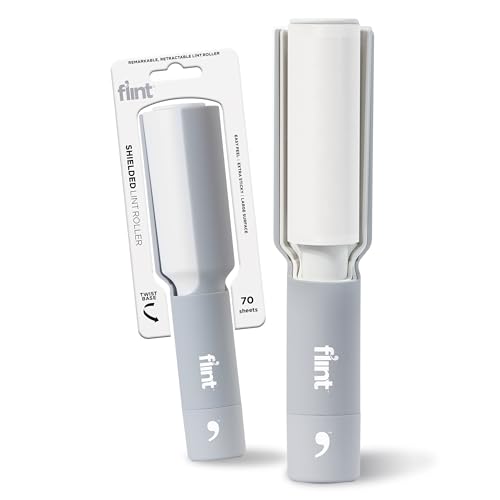Image of Flint Plus Retractable Lint Remover & Pet Hair Roller for Clothes - Refillable & Reusable Lint Roller with 70 Extra Sticky Tear-Off Sheets - Value Pack, Light Grey