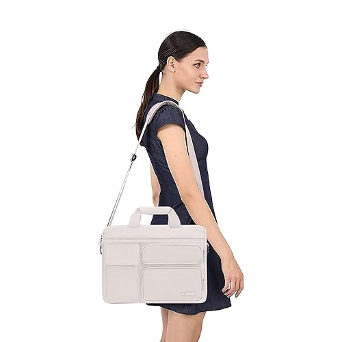 Image of MOSISO Laptop Bag 16 inch, 15-15.6 inch Computer Shoulder Bag Compatible with MacBook Pro 16 inch, HP, Dell, Lenovo, Notebook&2 Raised&1 Flapover&1 Horizontal Pocket&Handle&Belt, Stone Gray
