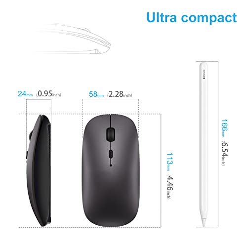 AE WISH ANEWISH Bluetooth Maus fur Mac/iPad/iPhone/PC/Computer, wiederaufladbar geräuschlos Mini Kabellose Maus für Windows/Linux/Android, 3 DPI Einstellbares Bluetooth 5.0 Grau 6