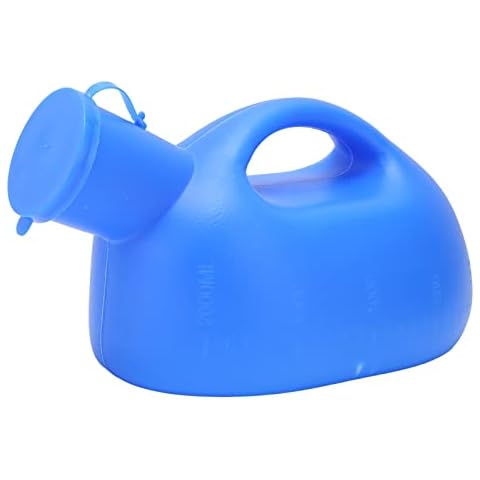Portable Urinal, 2000ML Large Capacity Handle Design Urine Jar Pee Bottle Plastic Spill Proof Male Urinal for Elderly, Sick & Incontinence People (Blue) Cover