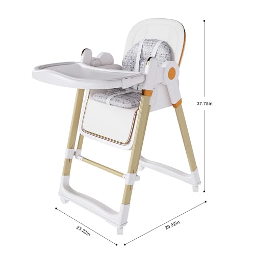 Image of Foldable Baby High Chair with 150 Swing & Recline,Convertible High Chairs for Babies and Toddlers,5 Height Levels,3 Backrest & Footrest Positions,Removable Double Tray,Lockable Wheels (White)
