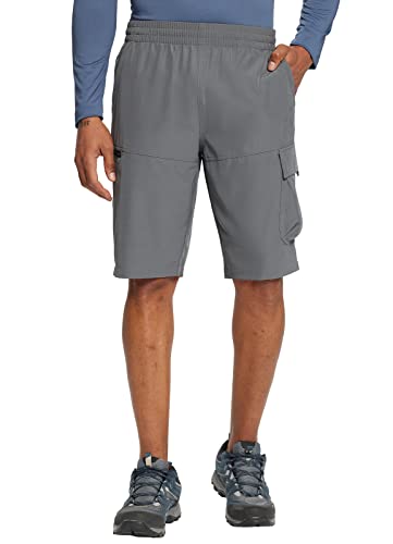 Baleaf Men's 11" Bermuda Shorts Quick Dry Hiking Cargo Shorts For Men Elastic Waist Lightweight Knee Length Shorts Moisture Wicking Waterproof Grey 3Xl #TOP9