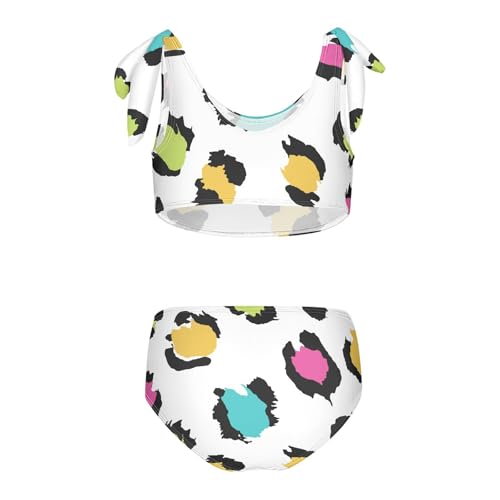 Girls Neon Leopard Pattern Swimsuit Two Pieces Bikini Set Bathing Suits Swimwear Crop Top Swimsuit Set2