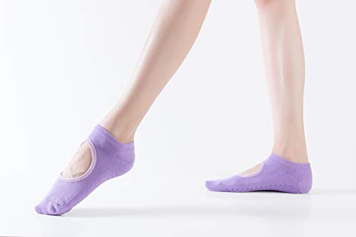Image of Yoga Pilates Toe Socks Toeless Socks with Grips for Women Non Slip Cushioned Low Cut Ankle Socks for Dance