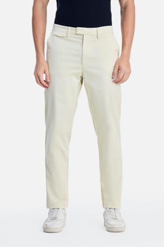 Image of SNITCH Men Chinos | Slim Fit Mid Rise Solid Pattern | Cotton Blend with Medium Stretch & Smooth Texture | Button & Zip Closure for Casual & Street Wear