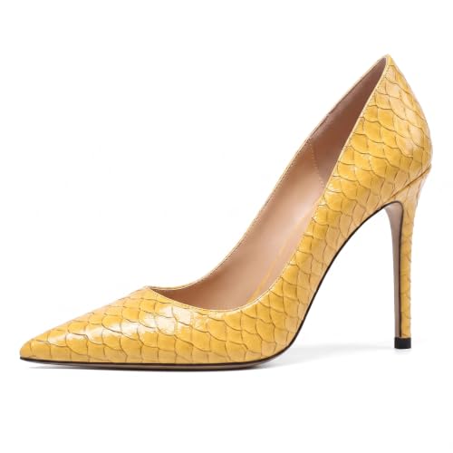 Image of Eldof Women's Classic Dress Pumps Shoes, Sexy Pointed Toe 4 inch Stiletto High Heels, Office Formal Slip On Size 5-13