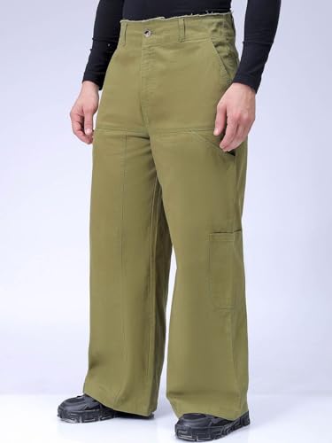 Image of The Indian Garage Co Men Loose Wide Leg Solid Mid-Rise Cargo Trousers