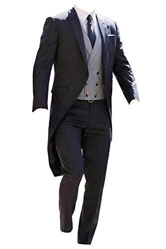 Classic Fit 3 Pieces Wedding Tuxedo Suit Long Swallowtail Waistcoat Trousers MN005-TH(Black,36R)