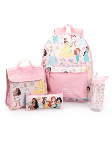 Mochila rosa Disney Princesas de 4 piezas con portameriendas y estuche escolar