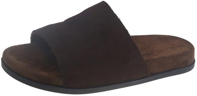 Women Retro PU Leather House Slippers Suede One-Band Platform Slides Sandals Outdoor