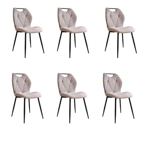 GrandCA HOME Juego de 6 sillas de Comedor, sillas nórdicas de Cocina con Asas, para Comedor y Sala de Estar, Patas de Metal y tapizado con diseño de Rombos (Beige)