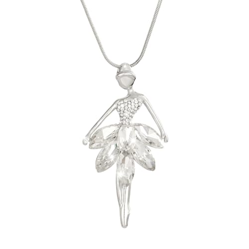 PengJin-Collier Femme Pendentif Ballerine éblouissante avec Cristal Brillant pour Les Filles plaqué Or Collier Longue chaîne
