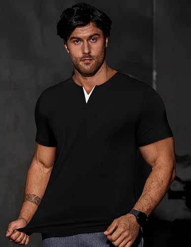 JMIERR Mens Muscle Slim T Shirts Summer V Neck Gym Shirt Casual Cotton Workout Athletic Longline Tees2