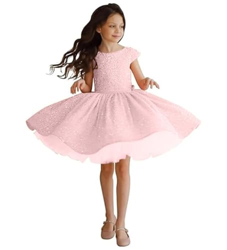 Girls Sequin Puffy Flower Dresses Short Formal Dress Sparkly A Line Princess Pageant Dress with Bow Knot TY10