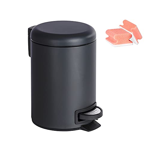 WENKO DIE BESSERE IDEE Treteimer Mod. Leman, Kosmetikeimer oder Mülleimer, Fassungsvermögen 3 l, Stahl, Maße 17 x 25 x 22,5 cm, matt-schwarz inklusive Gratis 2er Set Schwämme