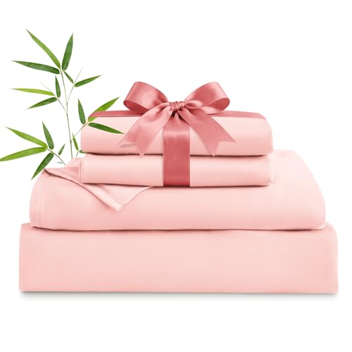 Image of MICORAL King Size Sheets Set, Rayon Derived from Bamboo Cooling Sheets for Hot Sleepers, Breathable & Soft, Deep Pocket Up to 16 Inches, Hotel Luxury Silky Bedding, Rose Pink