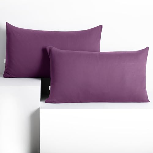DecoKing Lot de 2 Taies d'oreiller 50 x 60 cm Jersey 100% Coton Peigné Fermeture Éclair Prune Amber