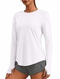 PINSPARK Camiseta De Gimnasio para Mujer Manga Larga Cuello Redondo Camiseta para Correr Elástica UPF 50 Protección Solar Camiseta Funcional Camiseta De Entrenamiento para Tiempo Libre Blanco S