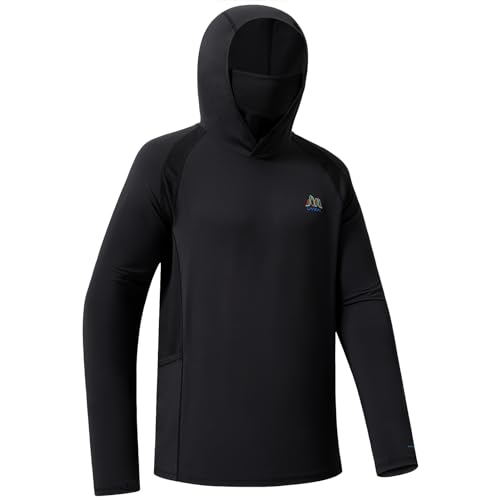 Mens UPF 50 Hoodie Shirt with Mask Long Sleeve Permanent UV Sun Protection Neck Gaiter Performance T for Outdoor product thumbnail 9