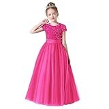dideyttawl Girls Sparky Sequin Hot Pink Flower Girl Dresses Shining Junior Bridesmaid Dress Dressy Fancy Prom Ball Gown Piano Performance Gowns Size 14