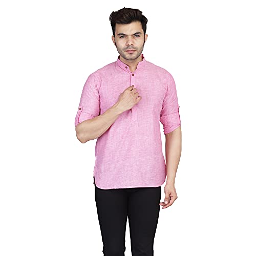 Image of TAHVO Men's Casual Cotton Kurta Shirt, Short Kurta