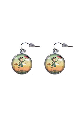 Boucles d'oreilles suspendues en acier inoxydable, diamètre 20 mm, fait à la main, illustration Mary Poppins